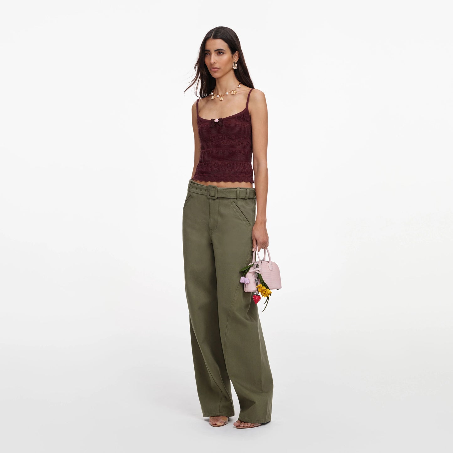 Brown Pointelle Knit Vest