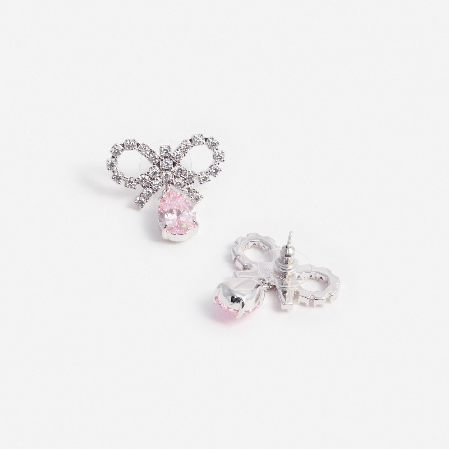 Micro Bow Pink Droplet Earrings
