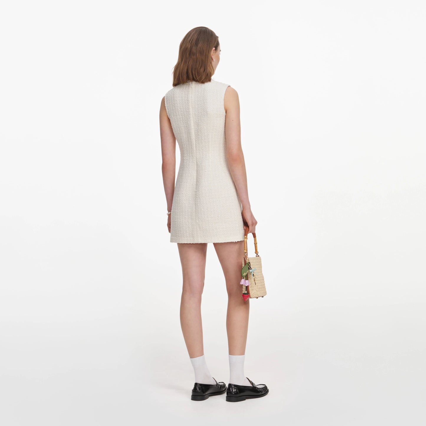 Cream Sleeveless Boucle Mini Dress
