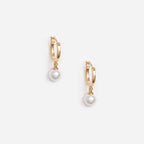 Gold Pearl Drop Hoop Earrings