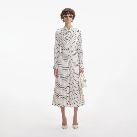 Cream Polka Dot Satin Midi Dress
