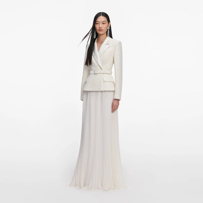 Cream Tailored Boucle Chiffon Maxi Dress