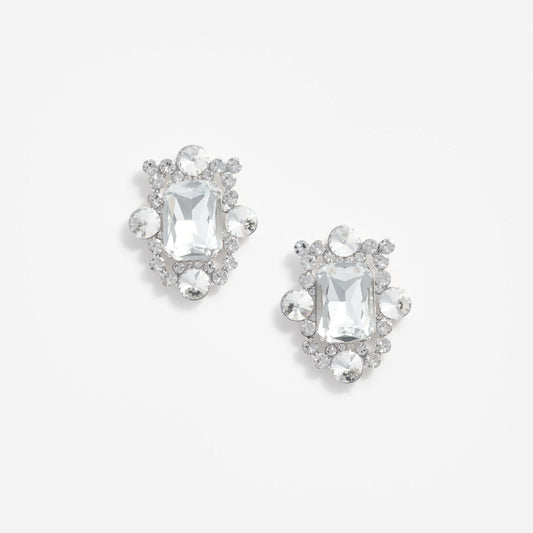 Silver Crystal Cluster Earrings