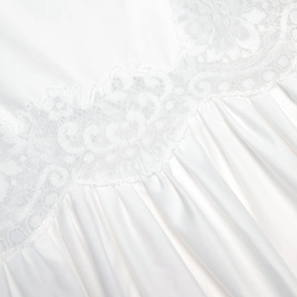 White Cotton Lace Trim Midi Dress
