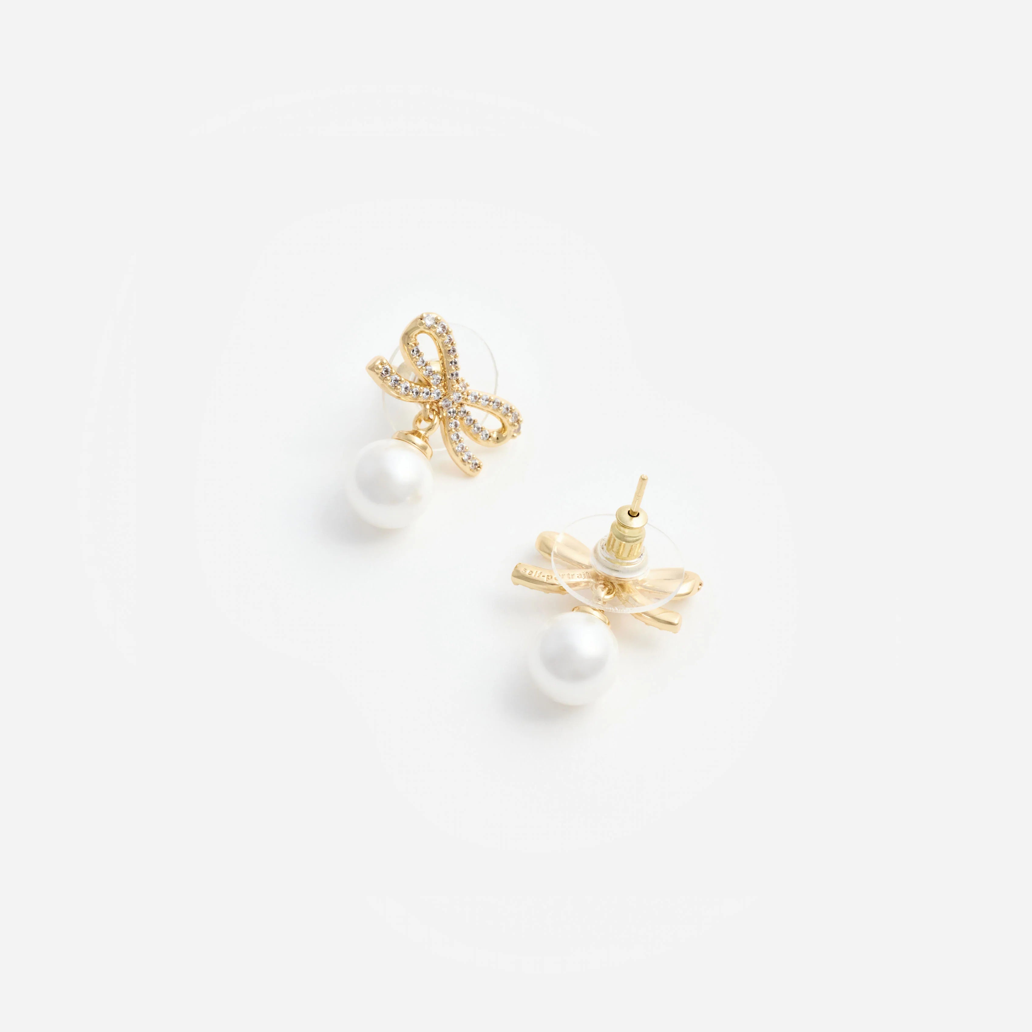 Gold Bow Pearl Earrings