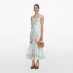Mint Floral Linen Midi Dress