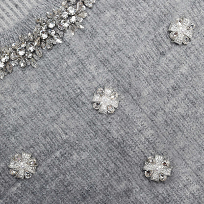 Grey Fluffy Crystal Trim Cardigan