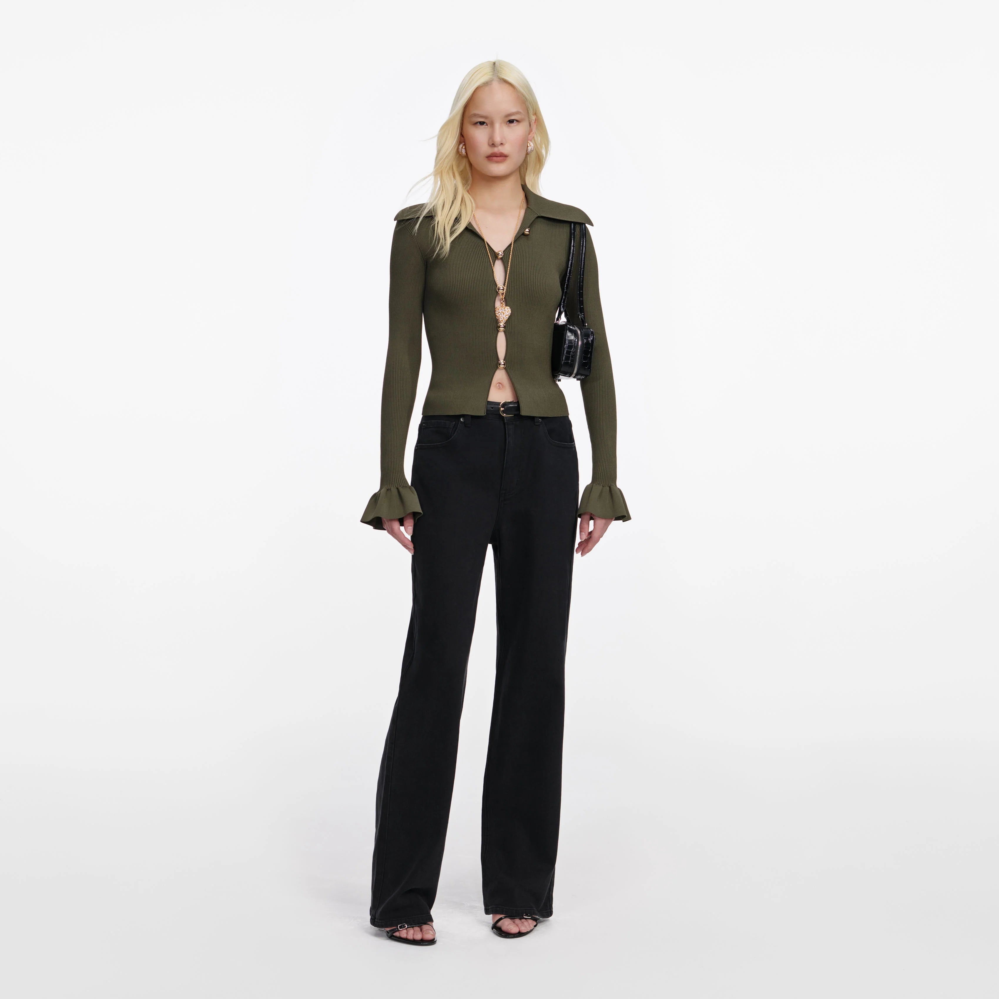 Khaki Button Down Knit Top