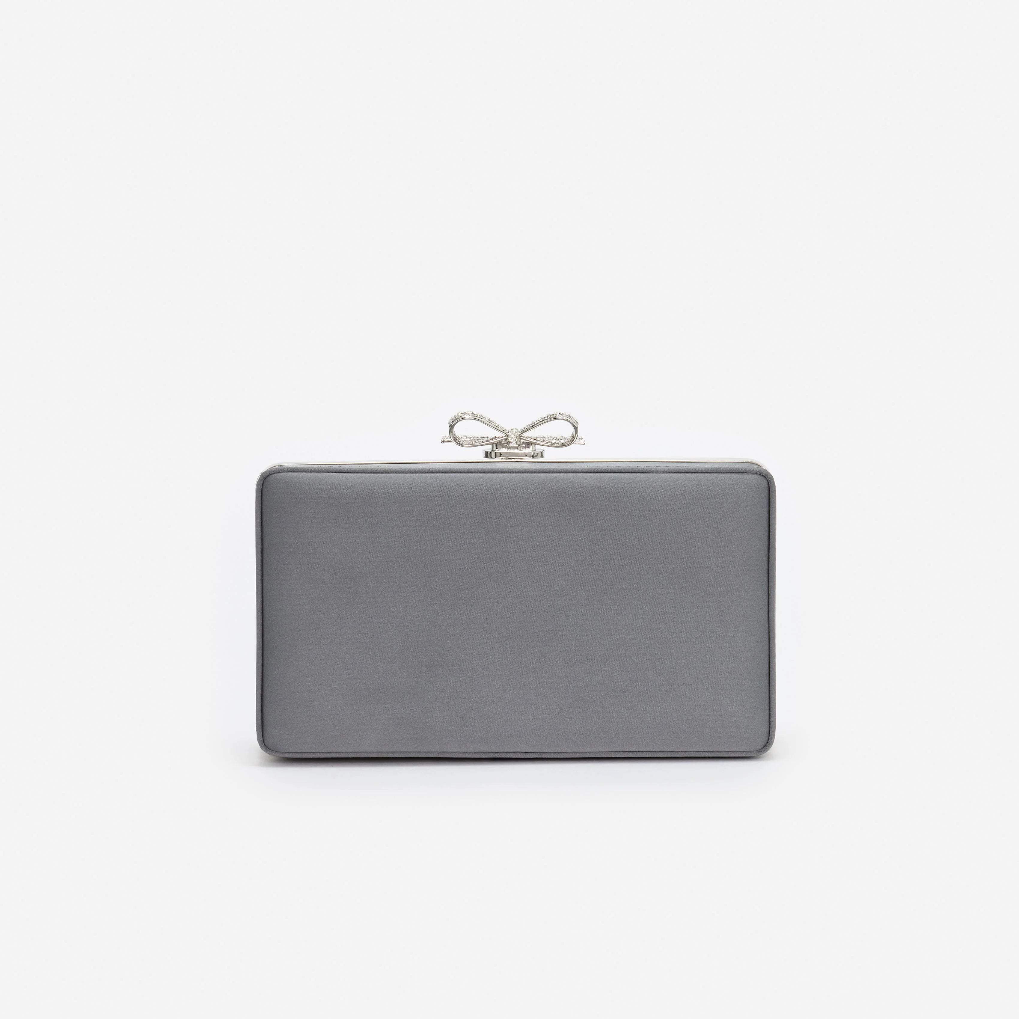 Grey Satin Crystal Clutch Bag