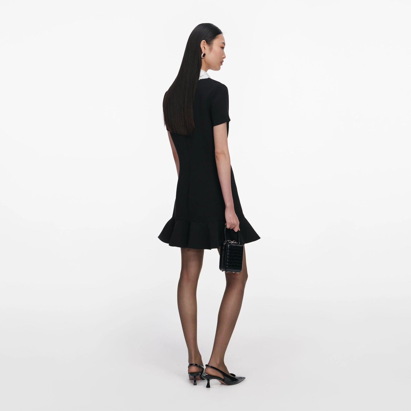 Black Crepe Lace Bib Mini Dress