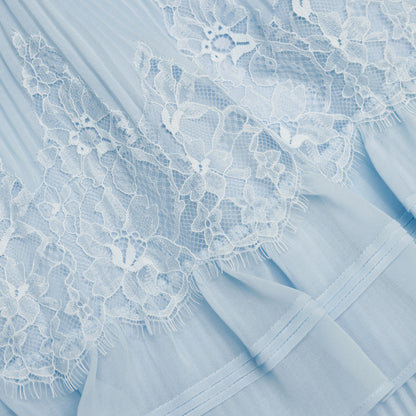 Blue Chiffon Lace Tiered Midi Dress