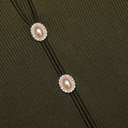 Khaki Pointelle Knit Midi Dress