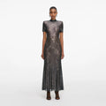 Gunmetal Rhinestone Mesh Midi Dress
