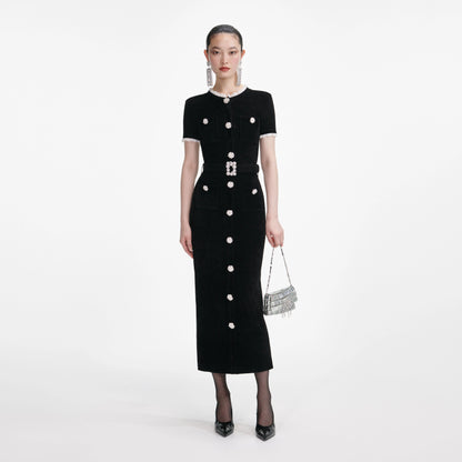 Black Chenille Knit Midi Dress