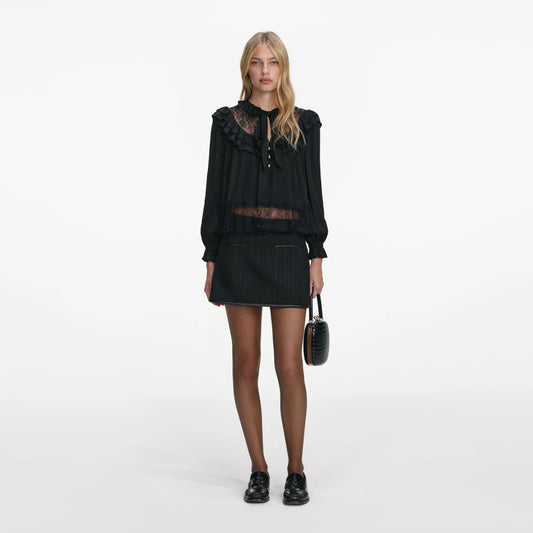 Black Viscose Lace Blouse