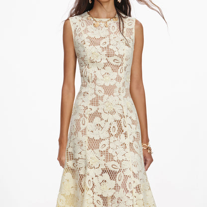 Yellow Crochet Lace Midi Dress