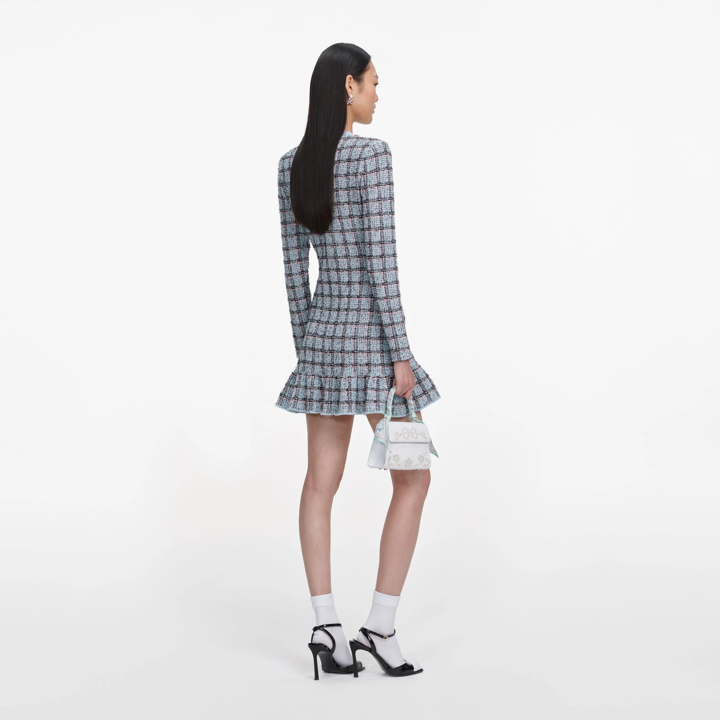 Blue Check Knit Mini Dress