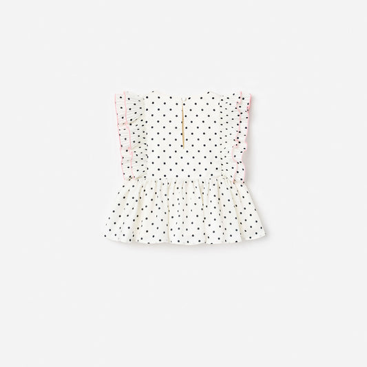 Cream Polka Dot Frill Top