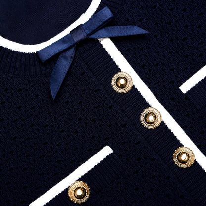 Navy Bow Knit Mini Dress