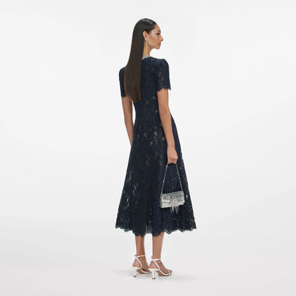 Navy Lace Embellished Midi Dress