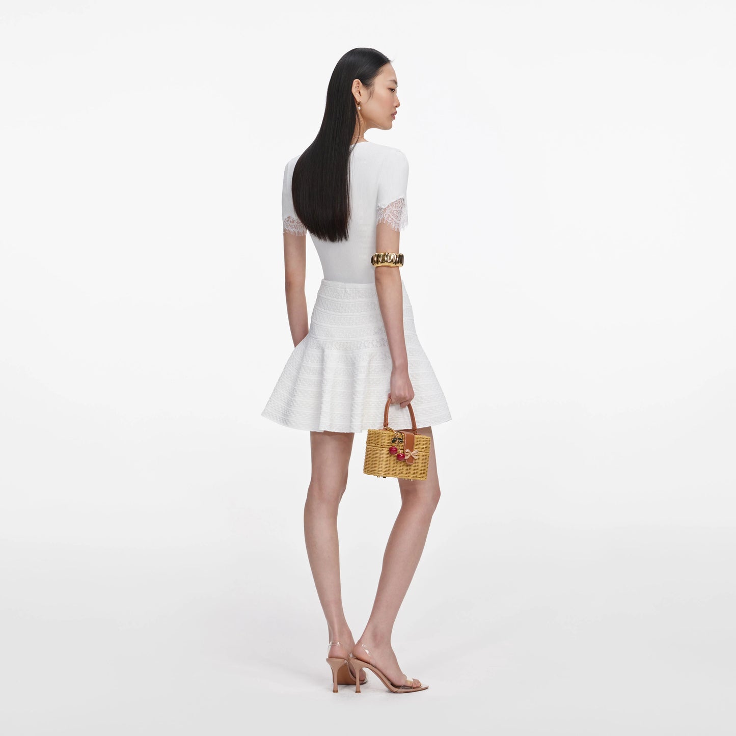 White Pointelle Knit Mini Skirt