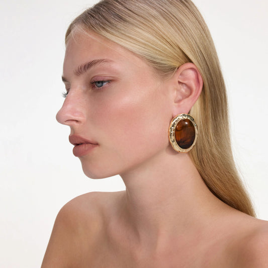 Hammered Gold Tiger Eye Earrings