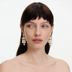 Gold Crystal Cluster Pearl Drop Earrings