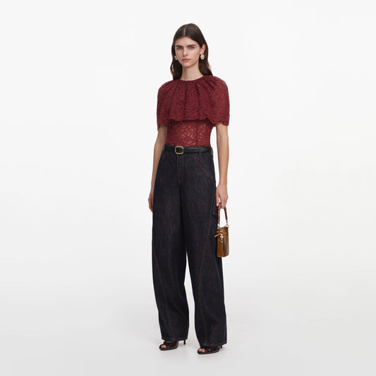 Burgundy Lace Cape Top