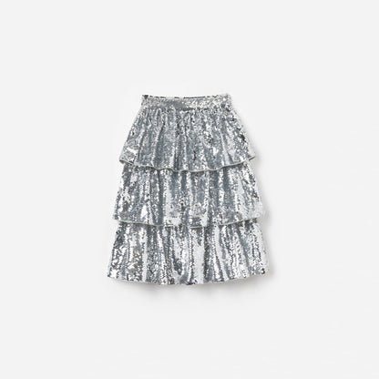 Silver Sequin Tiered Skirt