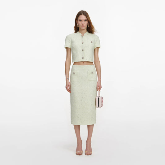 Lime Boucle Midi Skirt