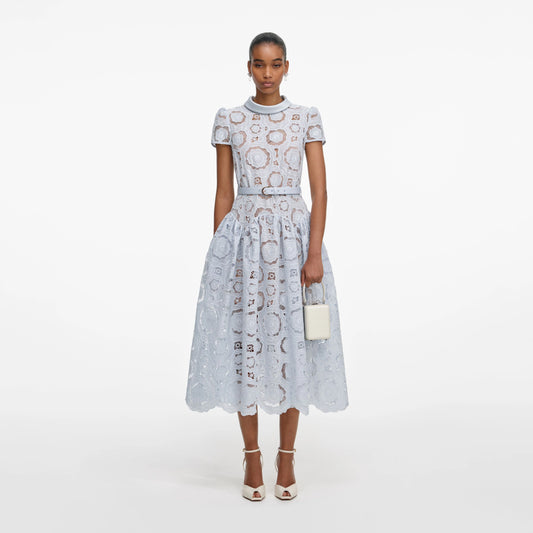 Blue Floral Lace Midi Dress