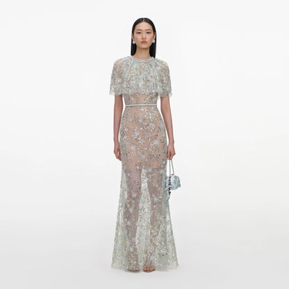 Mint Embellished Cape Maxi Dress