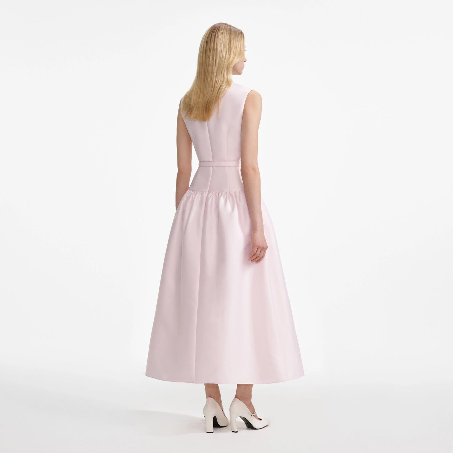 Pink Taffeta Belted Midi Dress