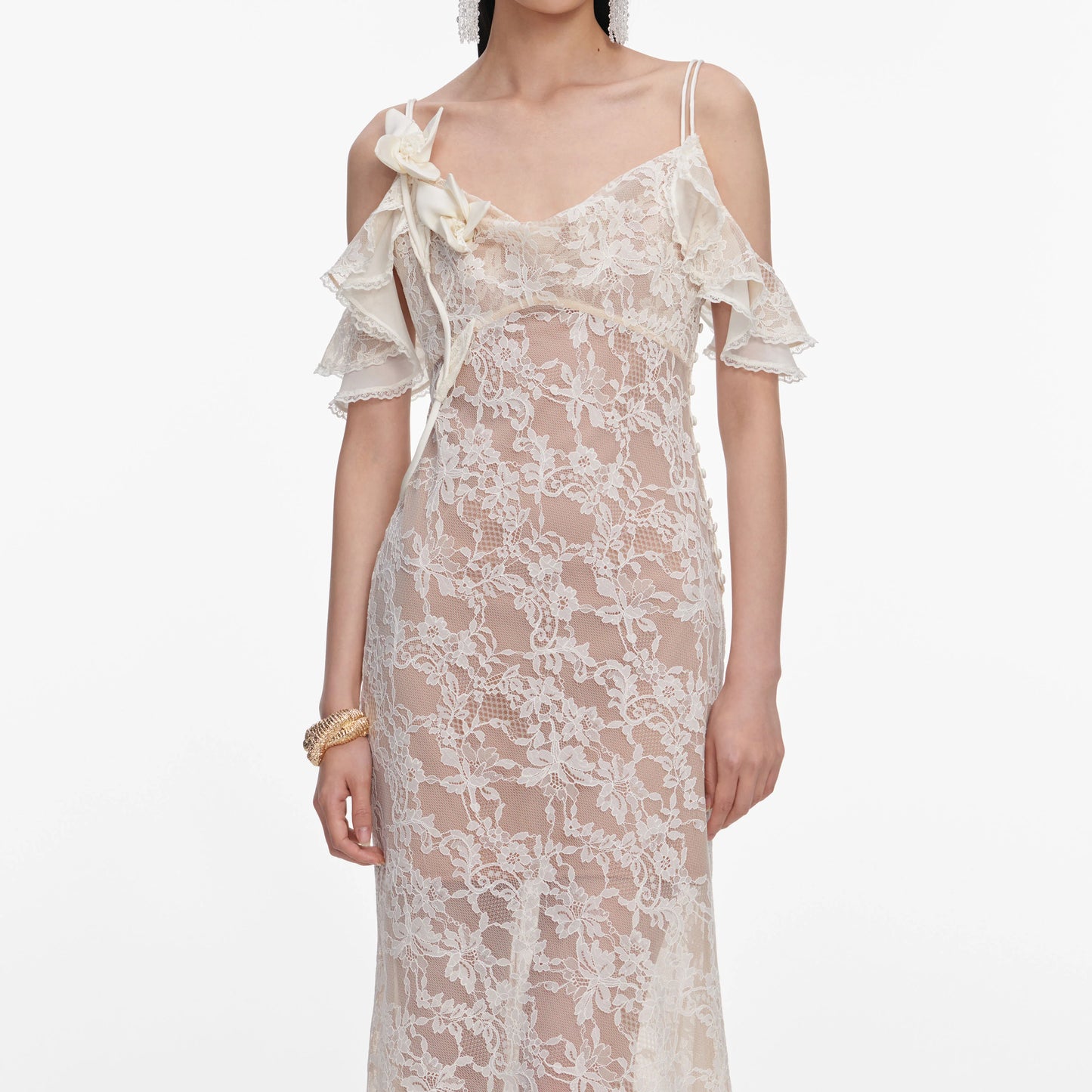 Cream Lace Flower Maxi Dress