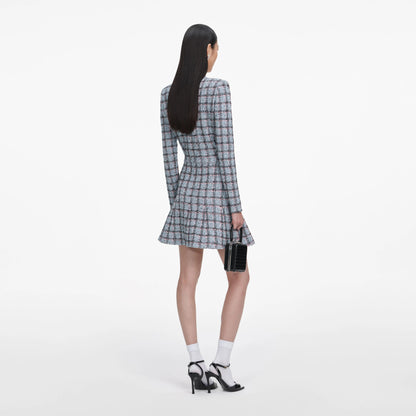 Blue Check Knit Mini Skirt