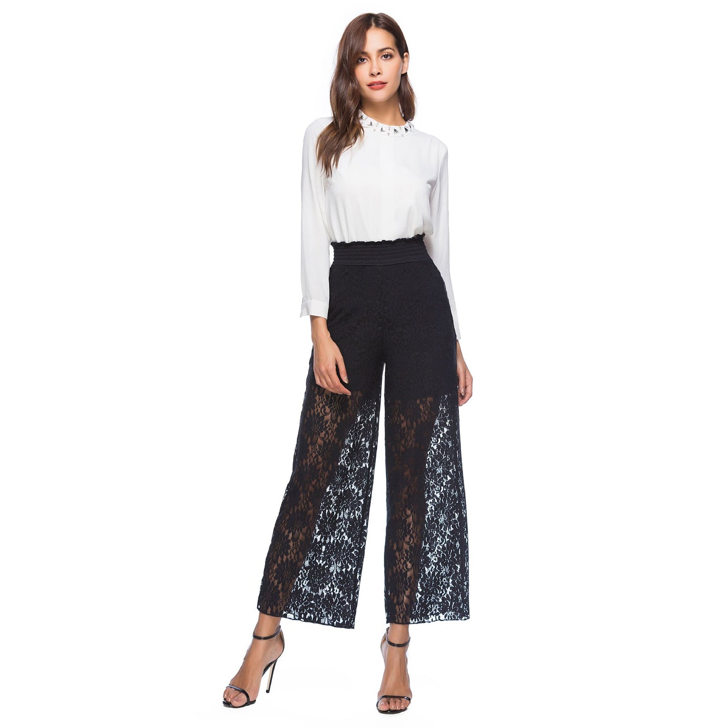 Embroidery Wide Leg Lace Jeans With Rhinestone--Add to cart and enjoy 50% off