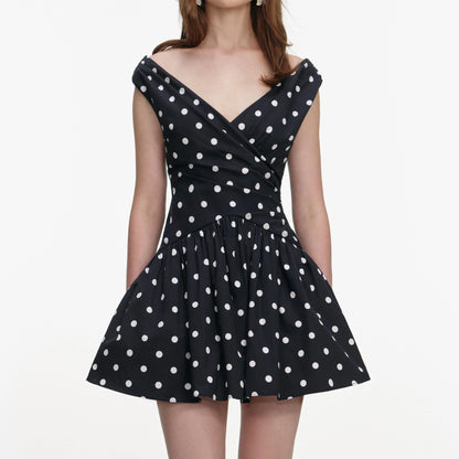 Black Polka Dot Cotton Mini Dress