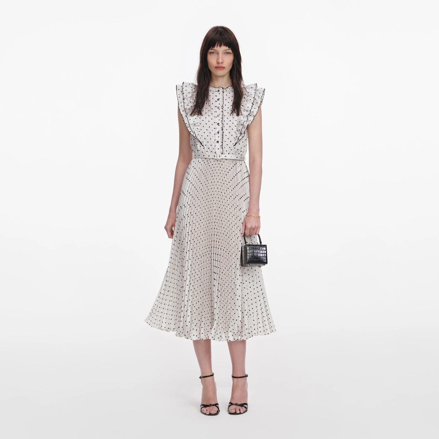 Cream Ramie Polka Dot Midi Dress