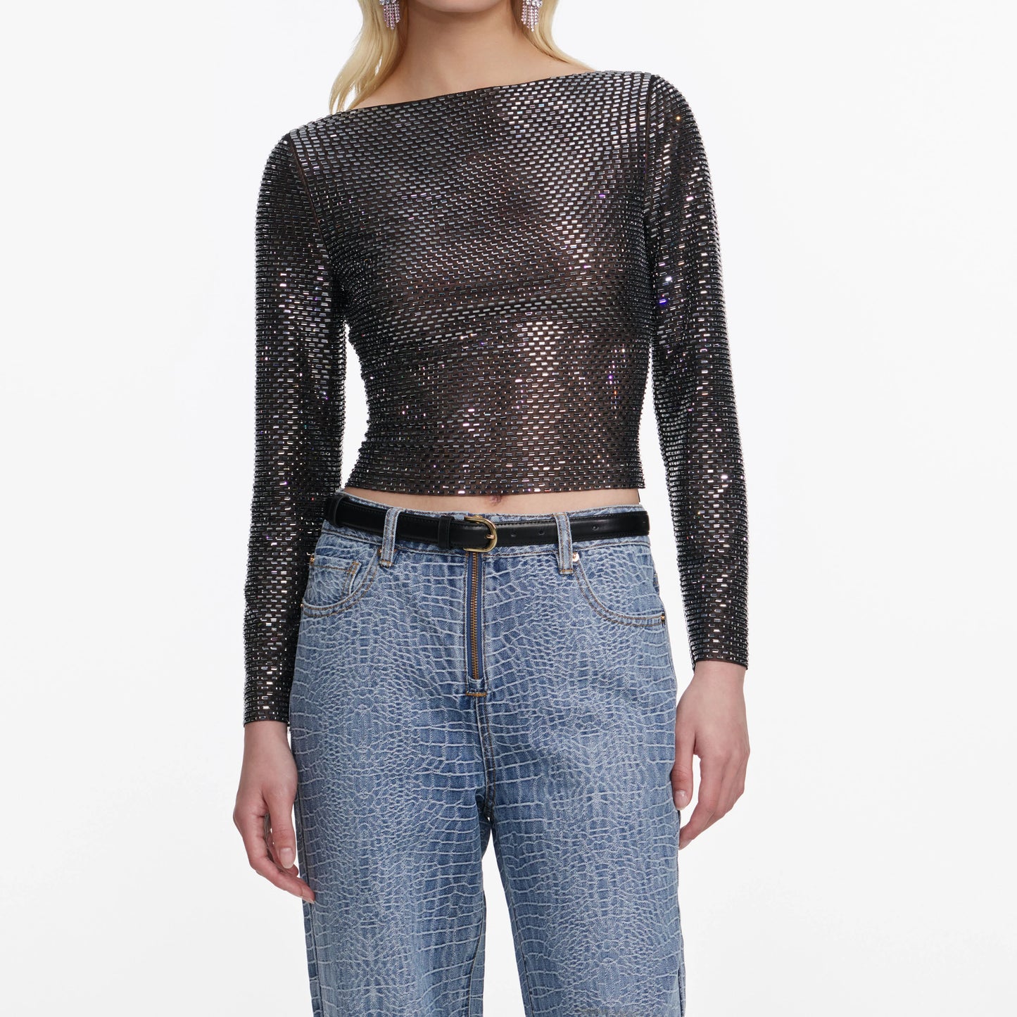 Croc Effect Straight Leg Jeans