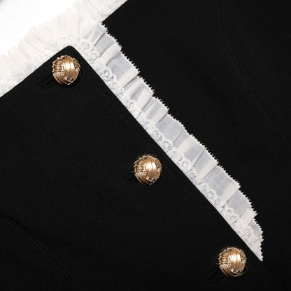 Black Crepe Contrast Frill Top