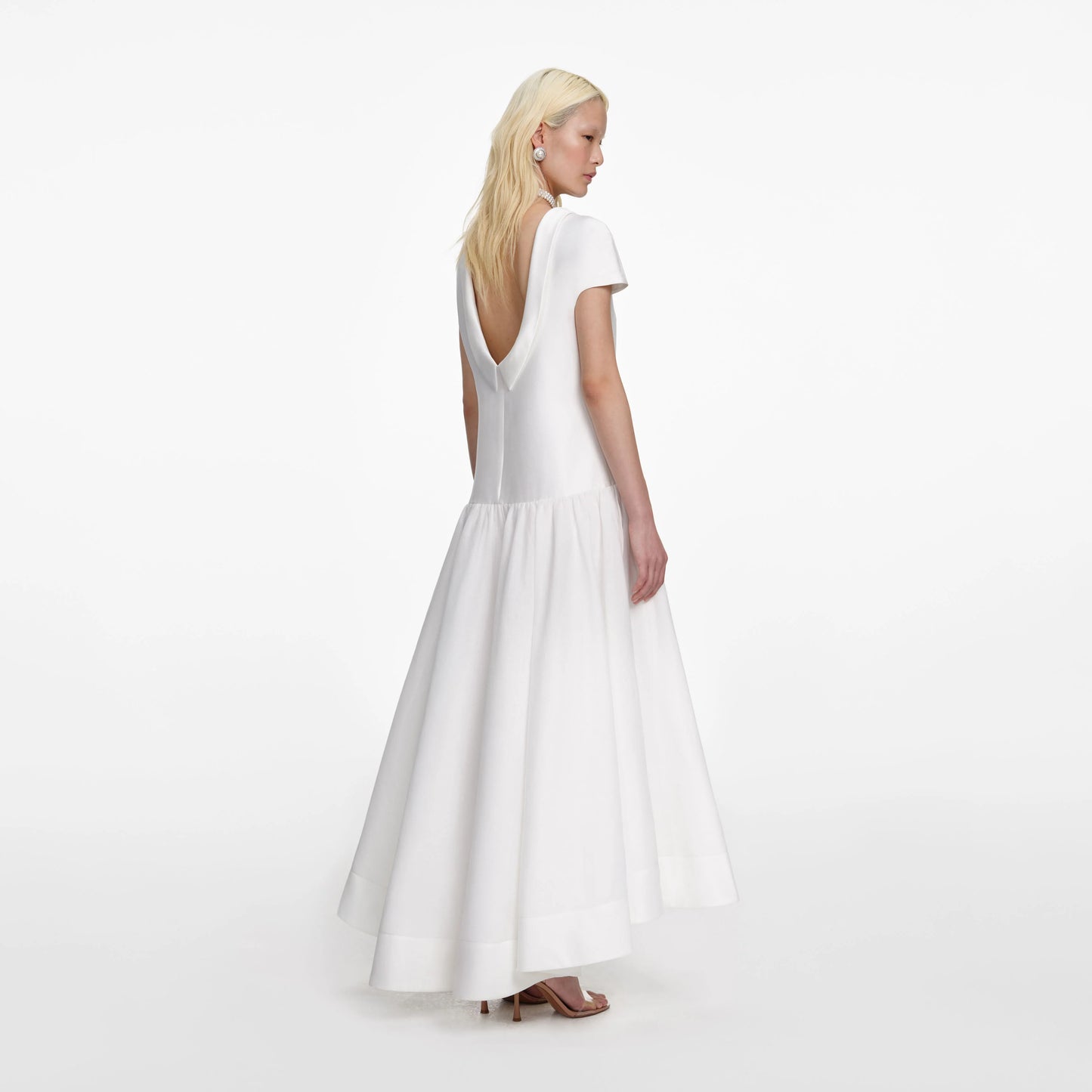 White Satin Ramie Midi Dress