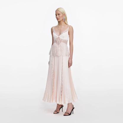 Blush Satin Lace Midi Dress