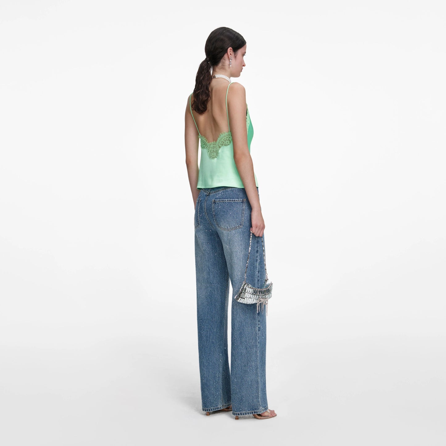 Green Satin Lace Top