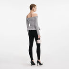 Grey Chenille Knit Crystal Trim Top