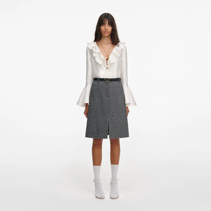 Grey Herringbone Midi Skirt