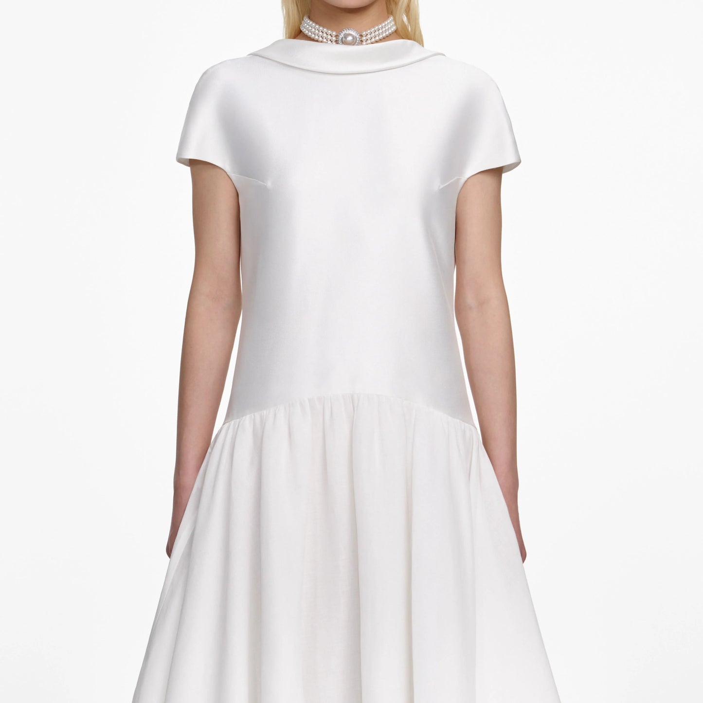 White Satin Ramie Midi Dress