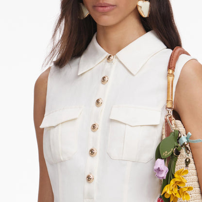 Cream Linen Blend Sleeveless Mini Dress