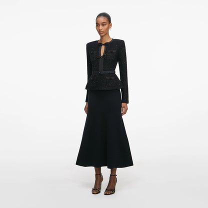 Black Sequin Knit Tailored Midi Dress