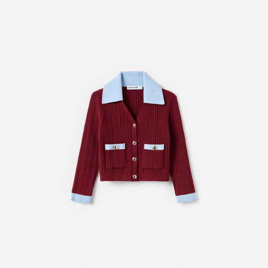 Burgundy Ribbed Knit Cardigan