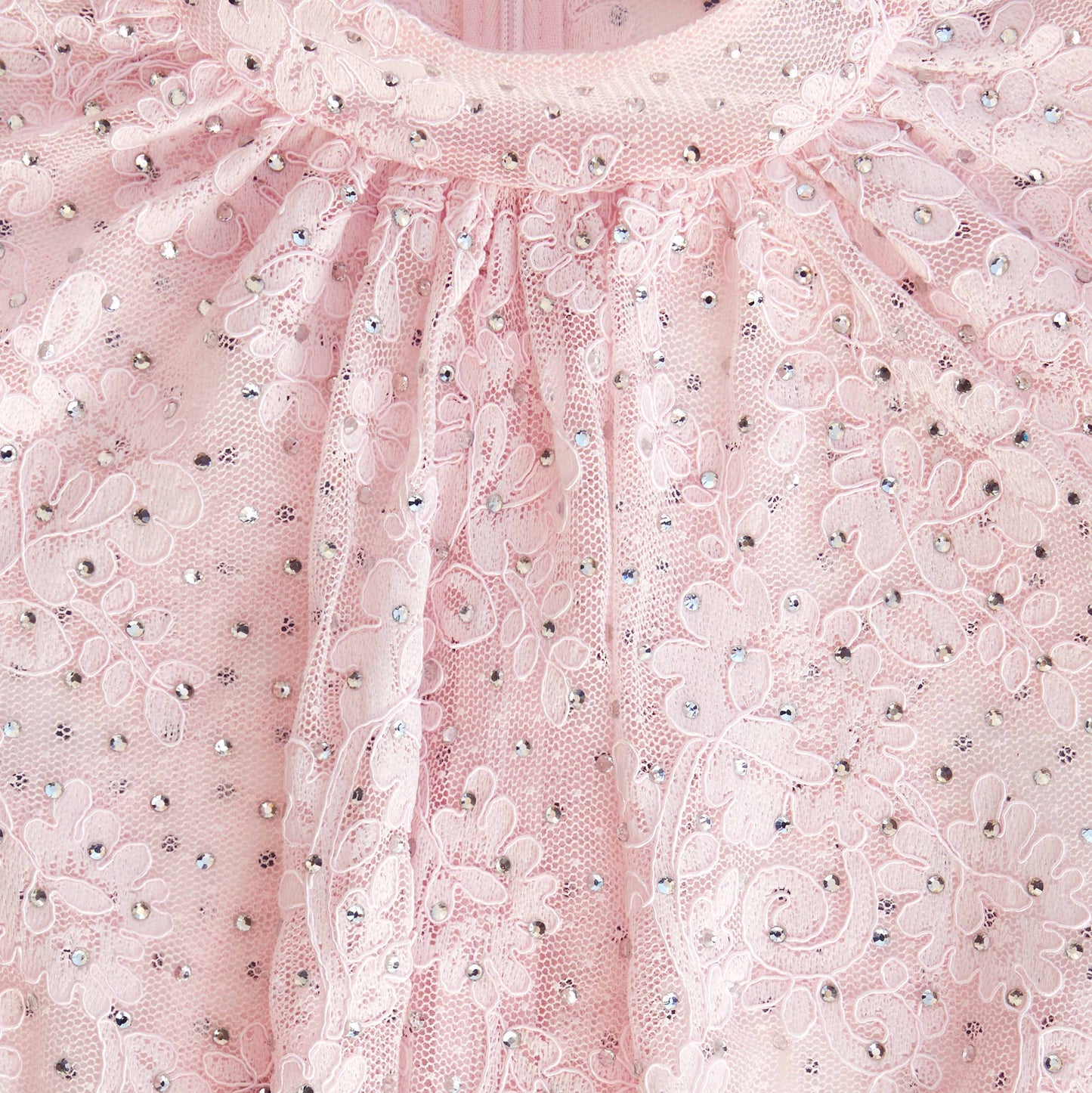 Pale Pink Rhinestone Lace Maxi Dress